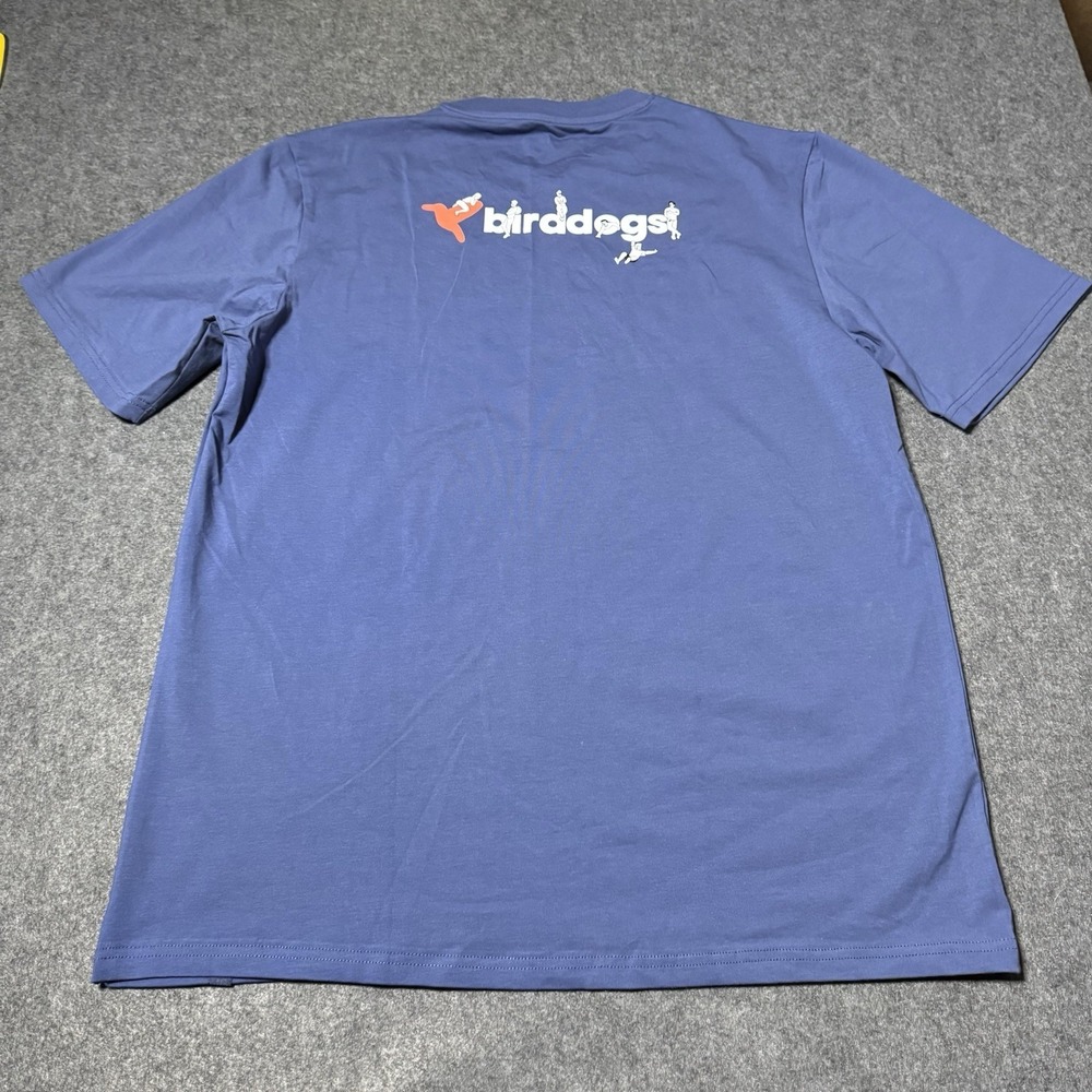Birddogs Men's Graphic T-Shirt Double Sided Logo Blue Stretch Mens L Athletic